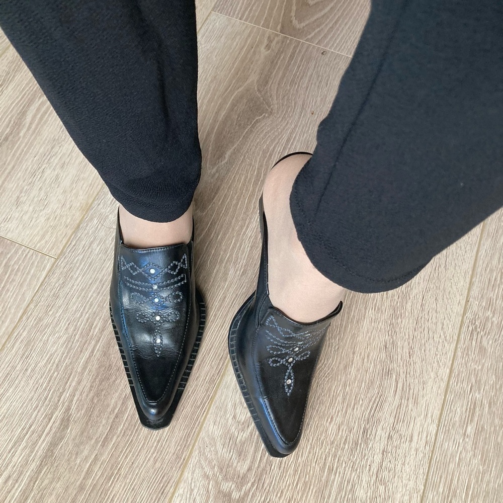 Black Italian Genuine Leather Slip On Shoes Size 36/6 - Picture 3 of 9